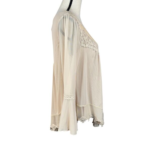 Ultra Pink Small Victorian Top Asymmetrical Crochet Lace Lined Long Bell Sleeves - Picture 8 of 11